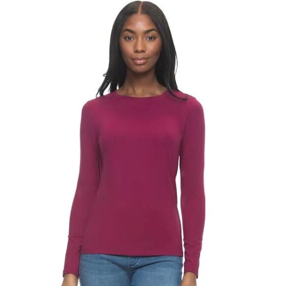 Felina Basic Long Slve Cotton Modal T Shirt Soft CrewNeck Deep Red Top Classc XL - Picture 1 of 4
